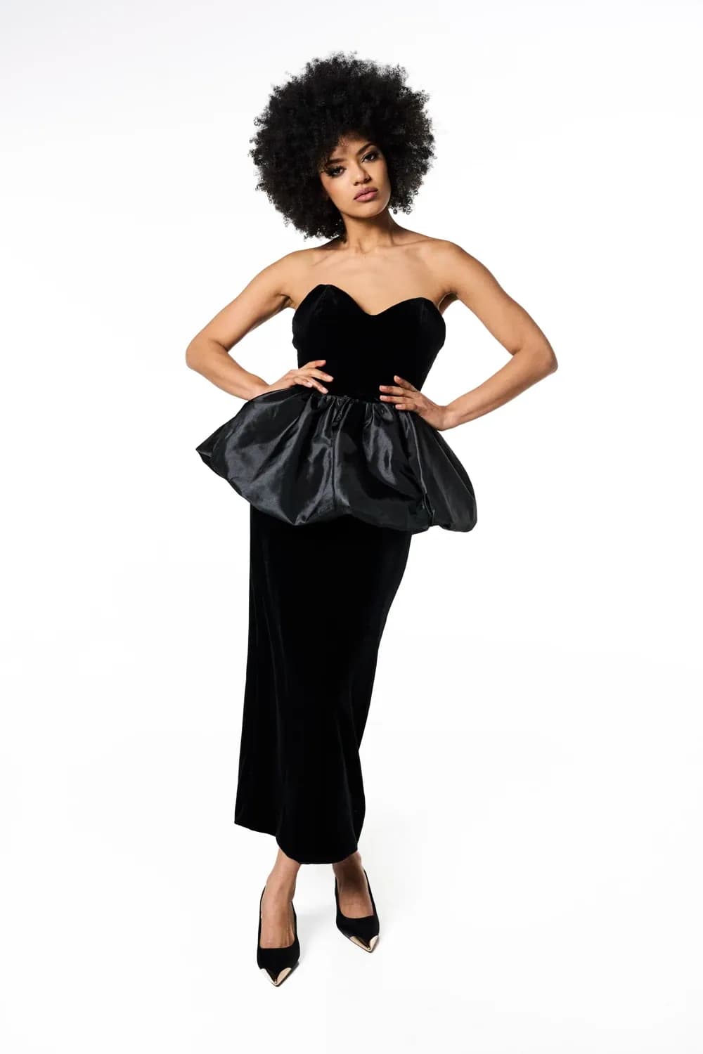 Gabrielle Velvet Peplum Gown - View 3