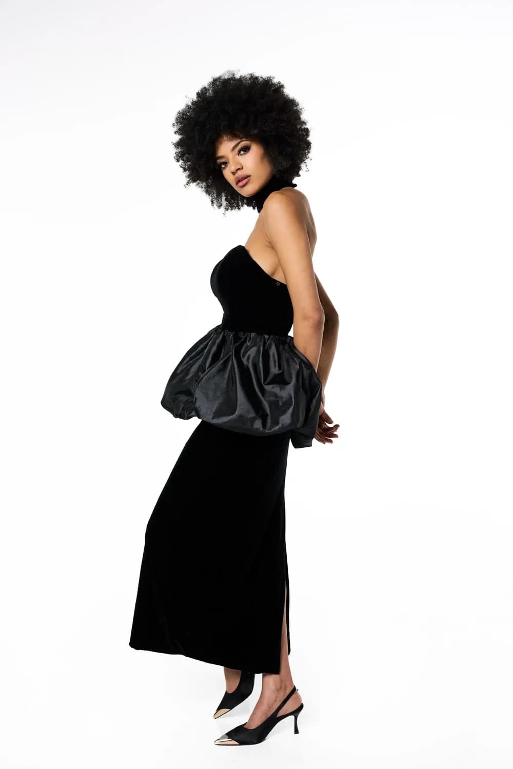 Gabrielle Velvet Peplum Gown - View 5