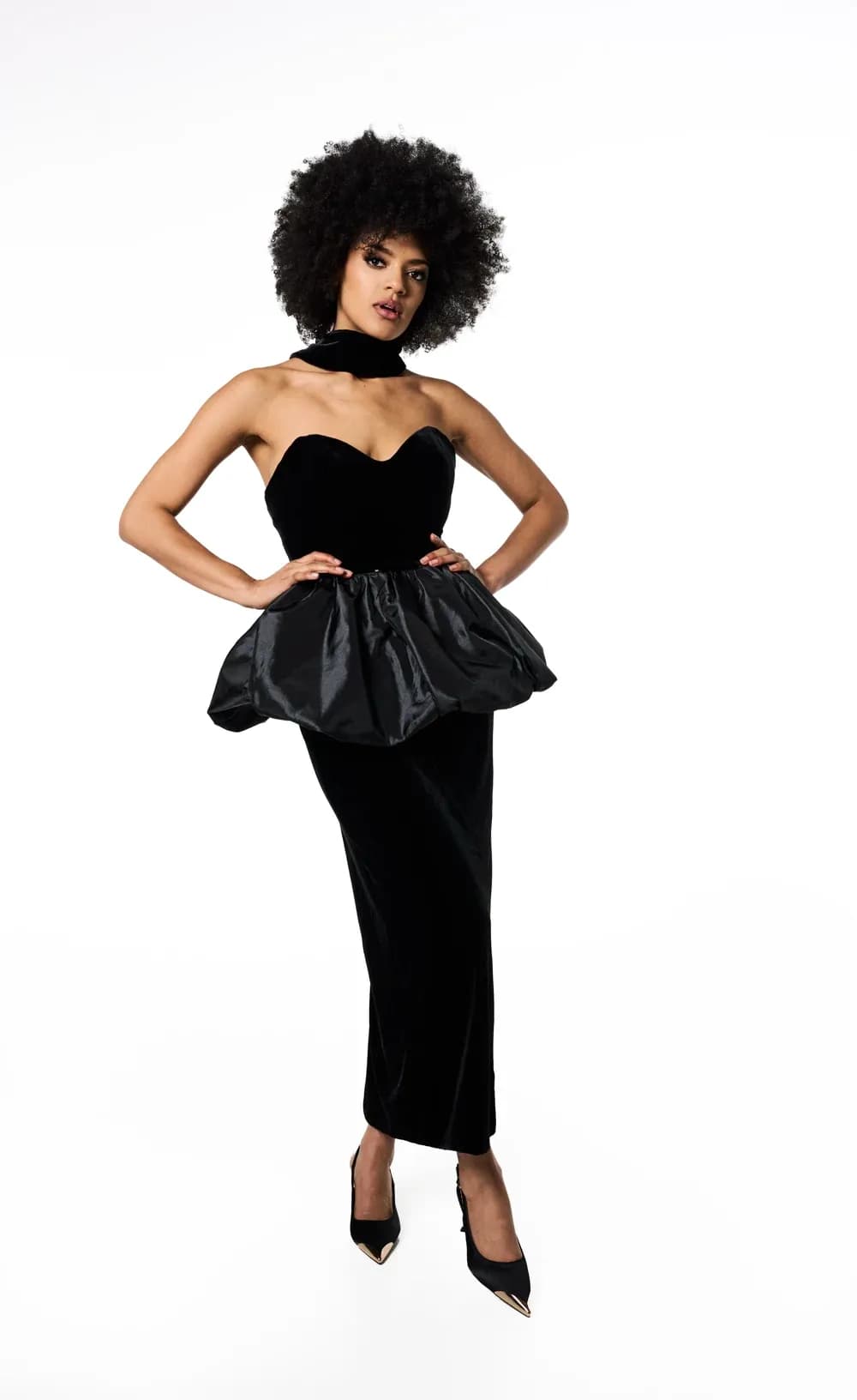 Gabrielle Velvet Peplum Gown